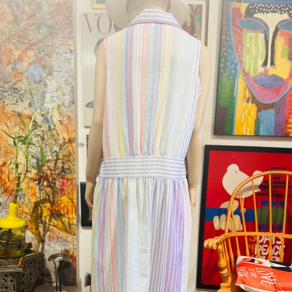 VINTAGE Charm Club Boho Midi Sleeveless Buttons Down Shirt Dress Size Large - Picture 9 of 16